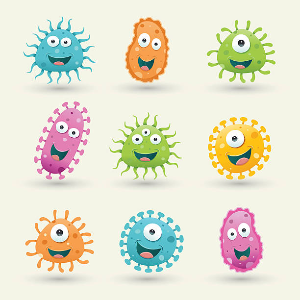 set of germ vector illustrations - mikroorganizma stock illustrations