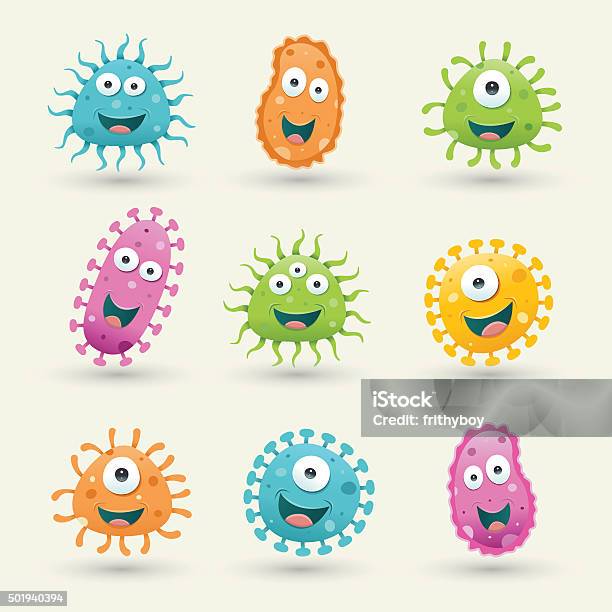 Set Of Germ Vector Illustrations Stock Illustration - Download Image Now - Micro Organism, Bacterium, Cartoon