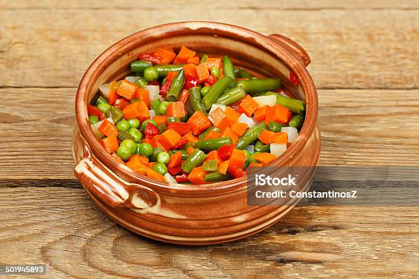 Vegetables In Clay Bowl Stock Photo - Download Image Now - Appetizer, Bean, Bowl