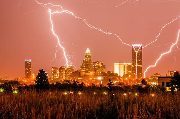 istock thunderstorm lightning strikes over charlotte city skyline in no 501946703