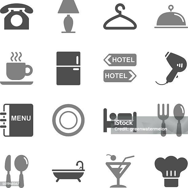 Ilustración de Iconos Hotel Set 1 Color Gris y más Vectores Libres de Derechos de Alimento - Alimento, Bar, Bañera