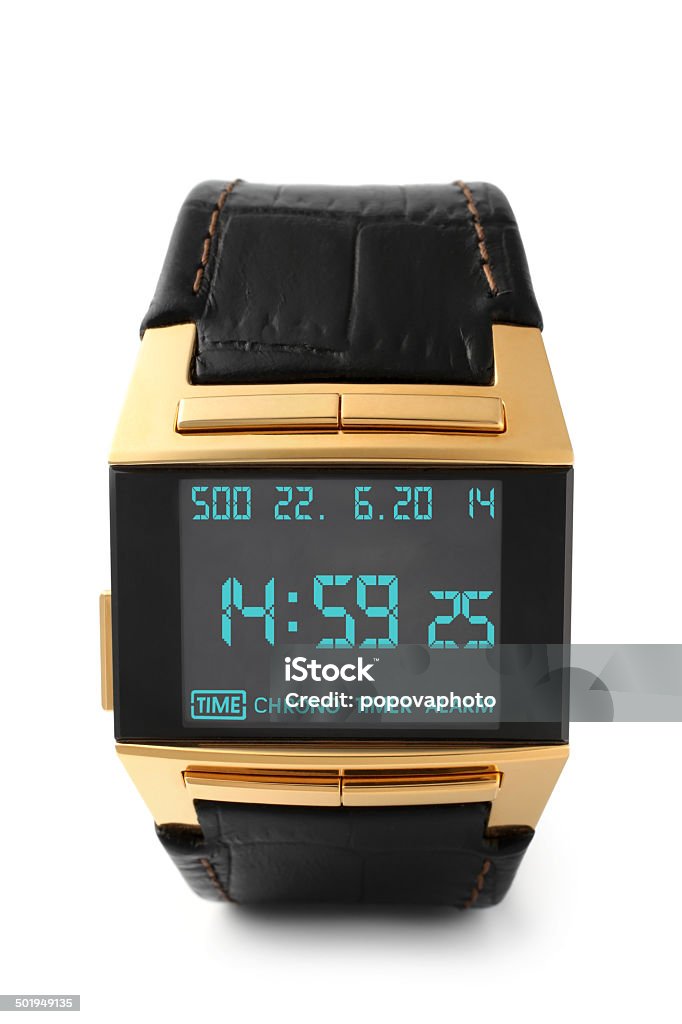 Electronic wristwatch Electronic wristwatch on white background Wristwatch Stock Photo
