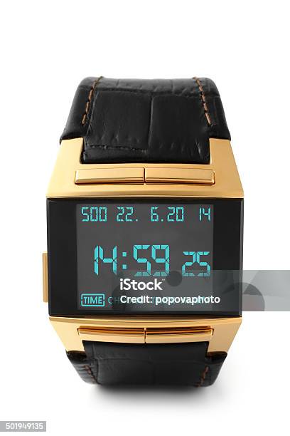 Electronic Wristwatch Stock Photo - Download Image Now - Wristwatch, Digital Display, Gold - Metal