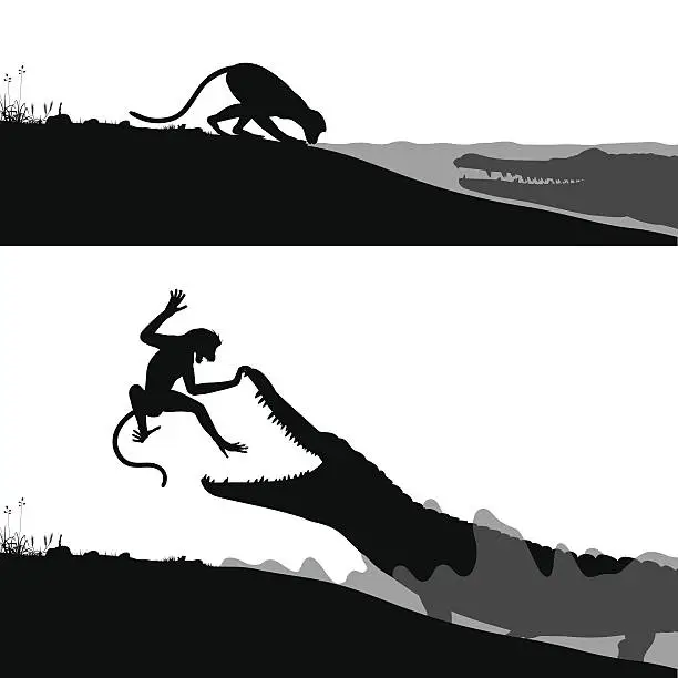 Vector illustration of Crocodile and monkey