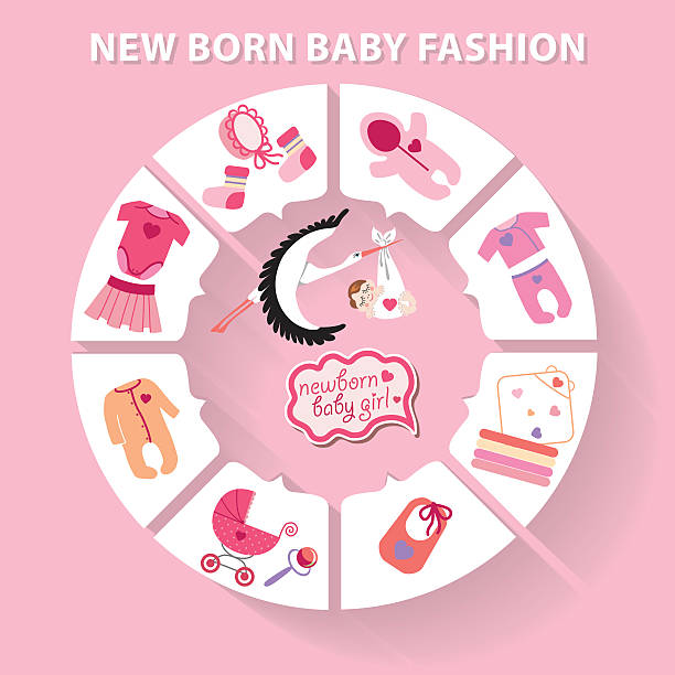 kreis vektor baby geboren infographic.new für babys - weibliches baby grafiken stock-grafiken, -clipart, -cartoons und -symbole