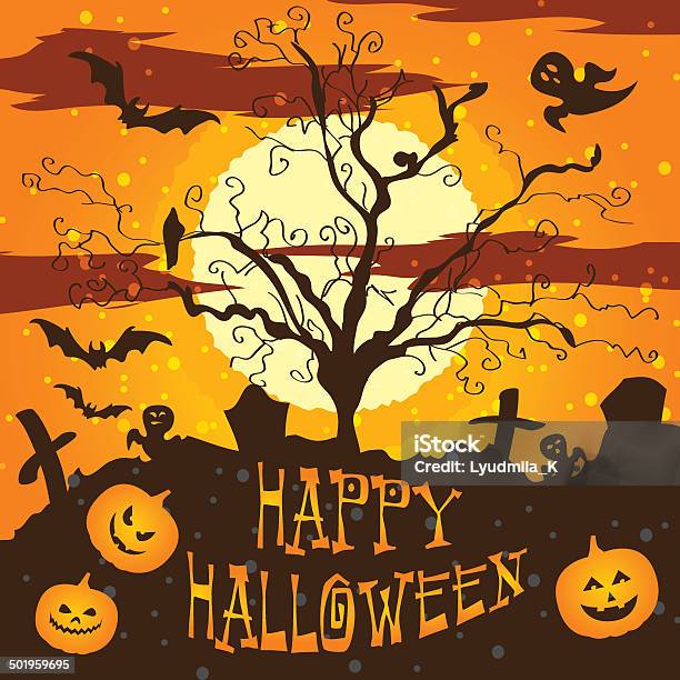 Halloween Illustration Graveyard Stock Illustration - Download Image Now - Abstract, Advertisement, Autumn