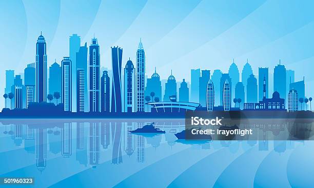 Dubai Marina City Skyline Silhouette Background Stock Illustration - Download Image Now - Dubai, Urban Skyline, Arabic Style