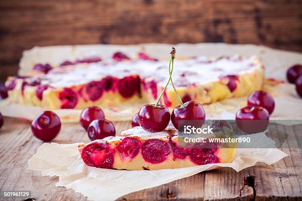 Slice Of Cherry Pie On A Wooden Background Stock Photo - Download Image Now - Autumn, Baked, Baked Pastry Item