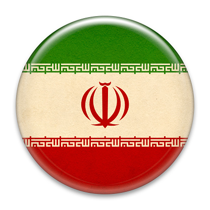 Grungy Iranian badge isolated on white.