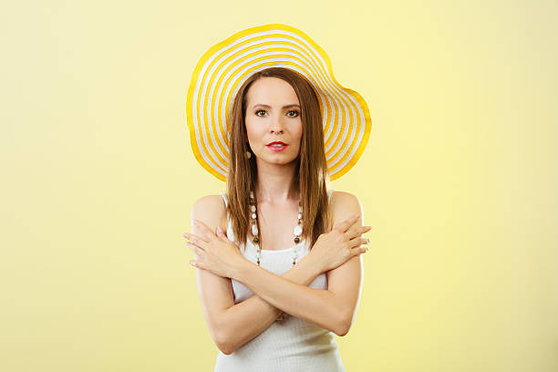 istock Woman in big yellow summer hat. 501963606