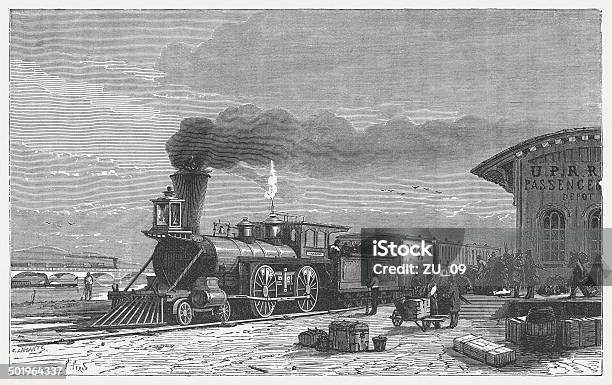 Comboio Da Union Pacific Railroad - Arte vetorial de stock e mais imagens de Revolução industrial - Revolução industrial, Comboio, Nebrasca