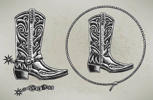 buty kowbojskie i lasso - wild west boot shoe cowboy stock illustrations