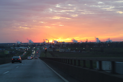 Sunset over an industry in Louisiana