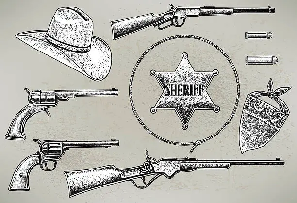 Vector illustration of Old West - Cowboy Law, Sheriff, Lasso, Badge