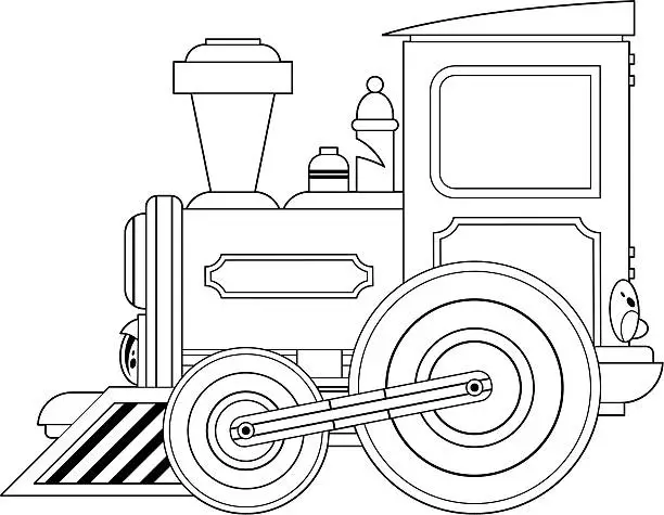 Vector illustration of Cartoon Train Engine Outline