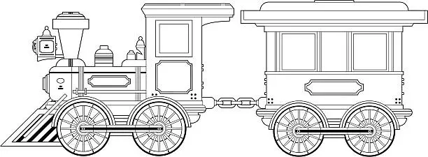 Vector illustration of Wild West Train and Carriage Outline