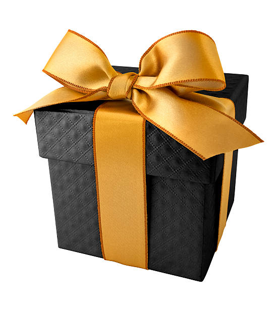 istock Gold ribbon with black quilt pattern gift box 501965641