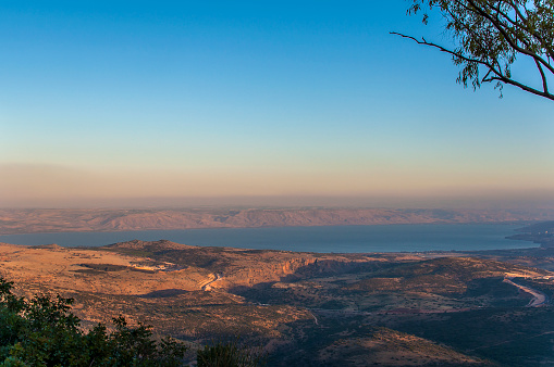 View on Sea of Galilee in the late afternoon, seen from Amirim.