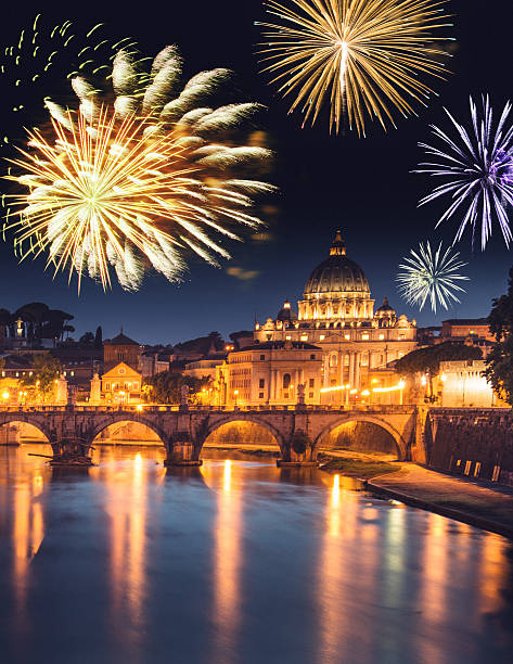istock Rome skyline with fireworks on the background for new year 501967870