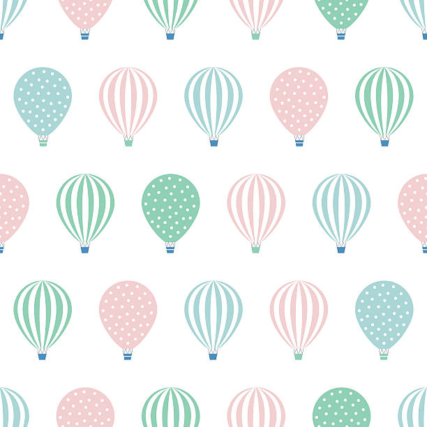 illustrazioni stock, clip art, cartoni animati e icone di tendenza di mongolfiera pattern senza bordi. baby shower illustrazione vettoriale. - balloon moving up child flying