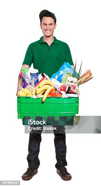 Delivery Man Stock Photo - Download Image Now - Delivery Person, Supermarket, Crate