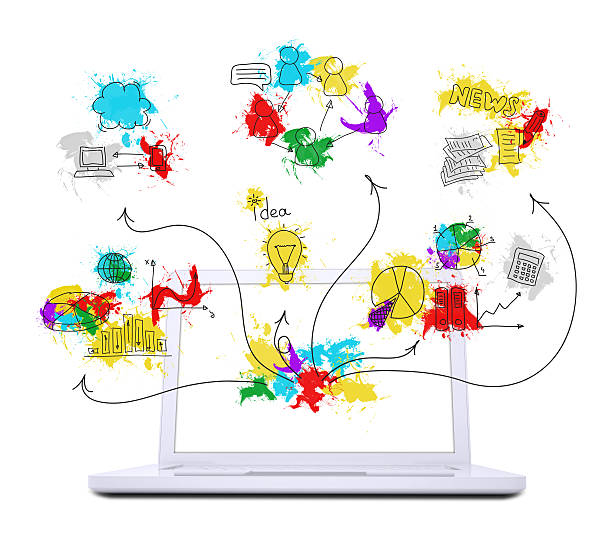 istock Laptop with colored business sketches 501997431