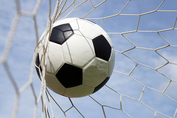 istock Soccer ball in the goal net 501997525