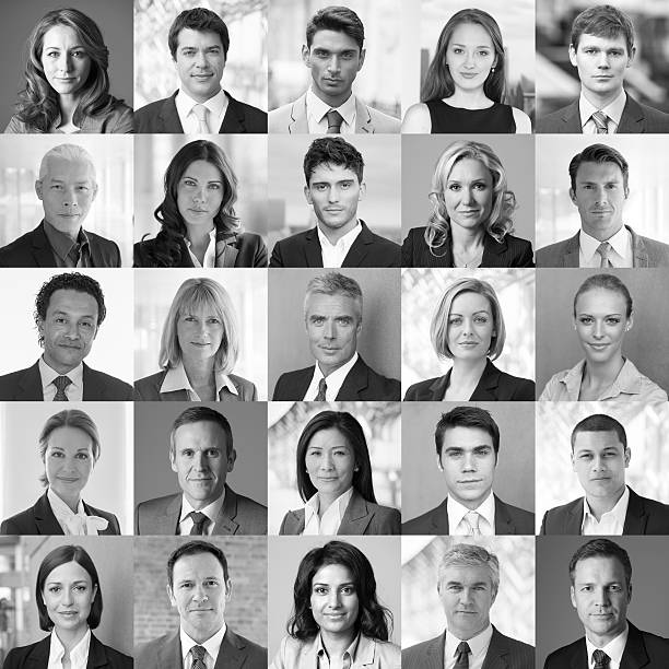 gesichter von business - portrait digital composite collage group of people stock-fotos und bilder