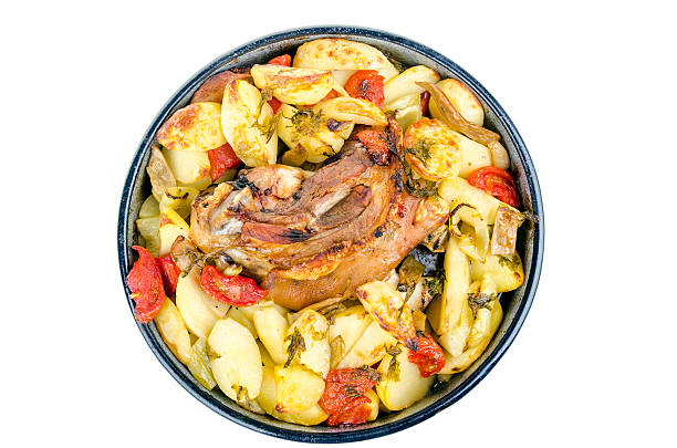 Porco grelhado com Batata e produtos hortícolas. - fotografia de stock