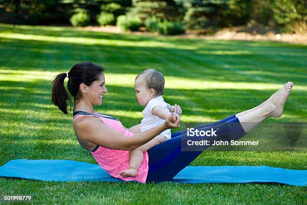 Mommy And Son Fitness Time Stock Photo - Download Image Now - Yoga, Baby - Human Age, Yard - Grounds
