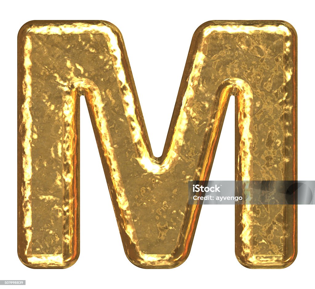 Golden font. Capital letter M Gold letter as bars.Letter as grainy bar of gold Alphabet Stock Photo