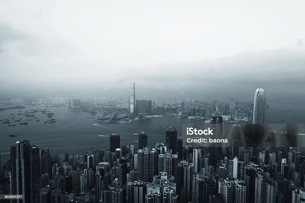 Hong Kong skyline Hong Kong skyline and the victoria harbor, aerial view. Aerial View Stock Photo