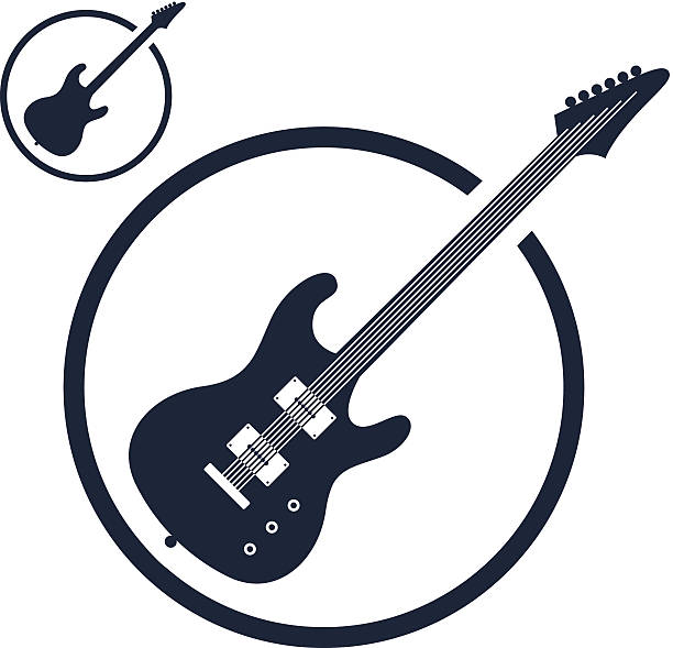 Electric guitar music icons isolated. Electric guitar music icons isolated, single color vector music theme symbol for your design, 2 versions set. guitar icons stock illustrations