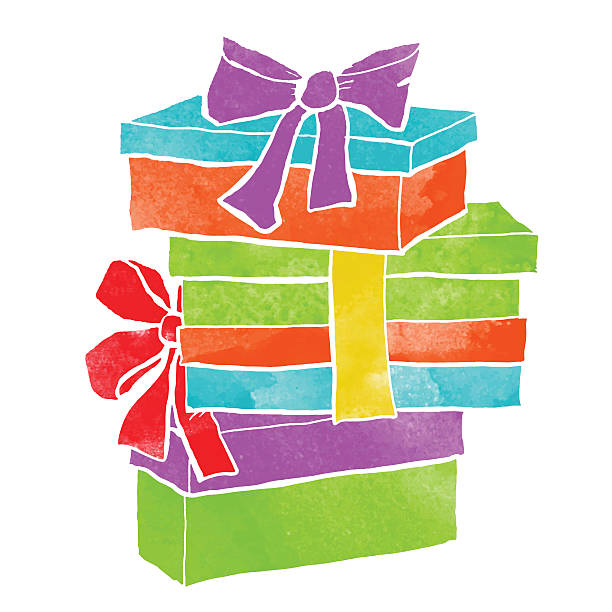 ilustrações, clipart, desenhos animados e ícones de aquarela caixas de presente colorido com laços gratuitos - birthday present christmas pink white background
