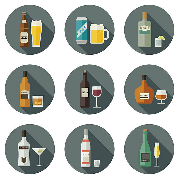 напитки и напитки значки. - wine wine bottle hard liquor symbol stock illustrations