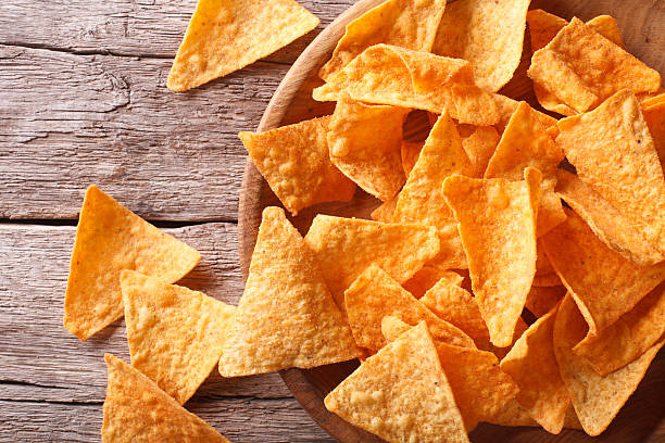 istock Nachos corn chips in the bowl close-up. Horizontal top view 502002834