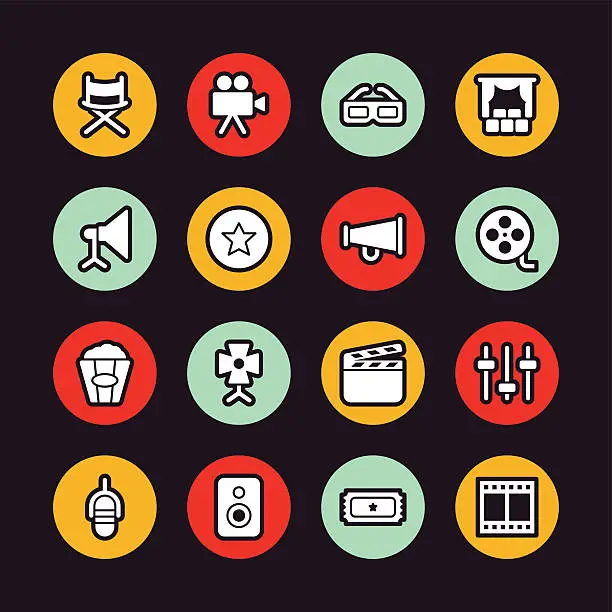 Vector illustration of Film Industry icons - Regular Outline - Circle