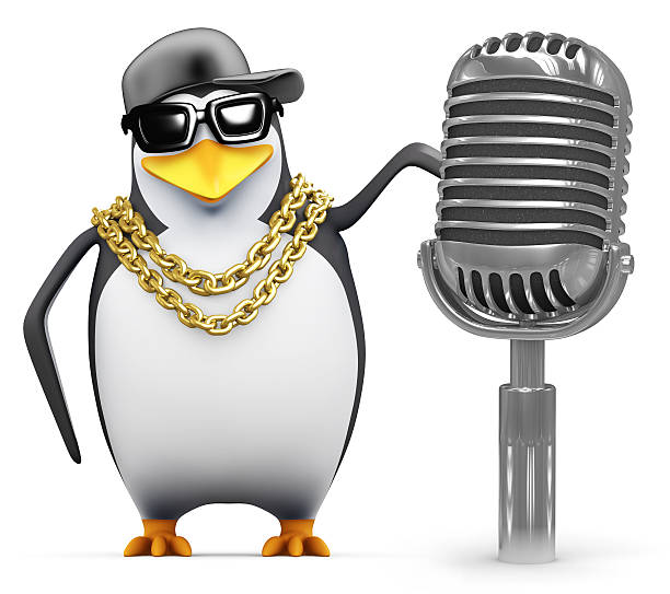 istock 3d Rapper penguin with retro radio mic 502003287
