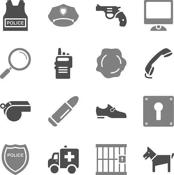 Vector illustration of Police Icons Gray Color