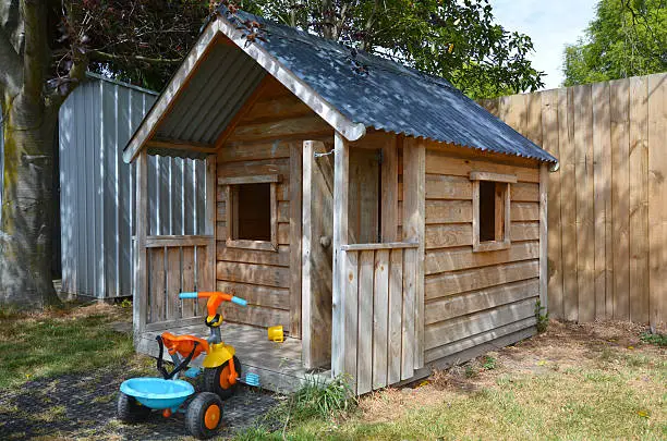 Children playhouse in the yard. Childhood concept