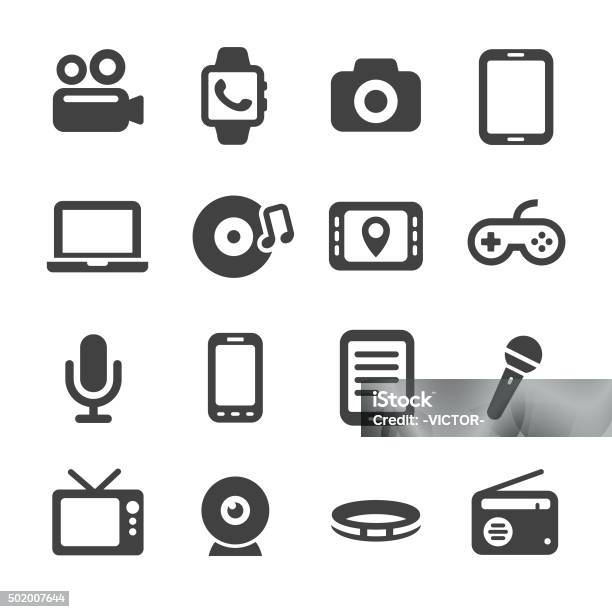 Multimedia And Equipment Icons Acme Series Stock Illustration - Download Image Now - Icon Symbol, Microphone, Radio