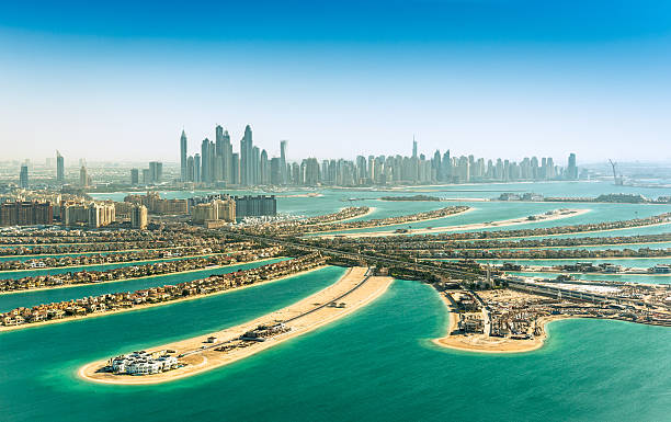 The Palm Jumeirah, Dubai, UAE The Palm Jumeirah in Dubai, Dubai, United Arab Emirates dubai island stock pictures, royalty-free photos & images