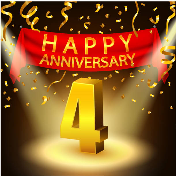 Happy 4th Anniversary celebration with golden confetti and spotlight Vector Illustration Of Happy 4th Anniversary celebration with golden confetti and spotlight accent nails stock illustrations