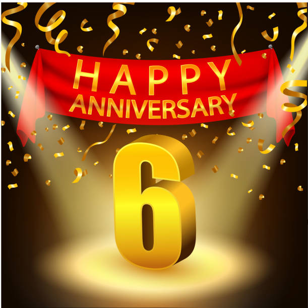 Happy 6th Anniversary celebration with golden confetti and spotlight Vector Illustration Of Happy 6th Anniversary celebration with golden confetti and spotlight accent nails stock illustrations