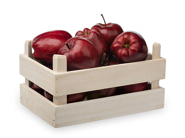 istock Wooden box with red apples isolatd on the white background. 502009816