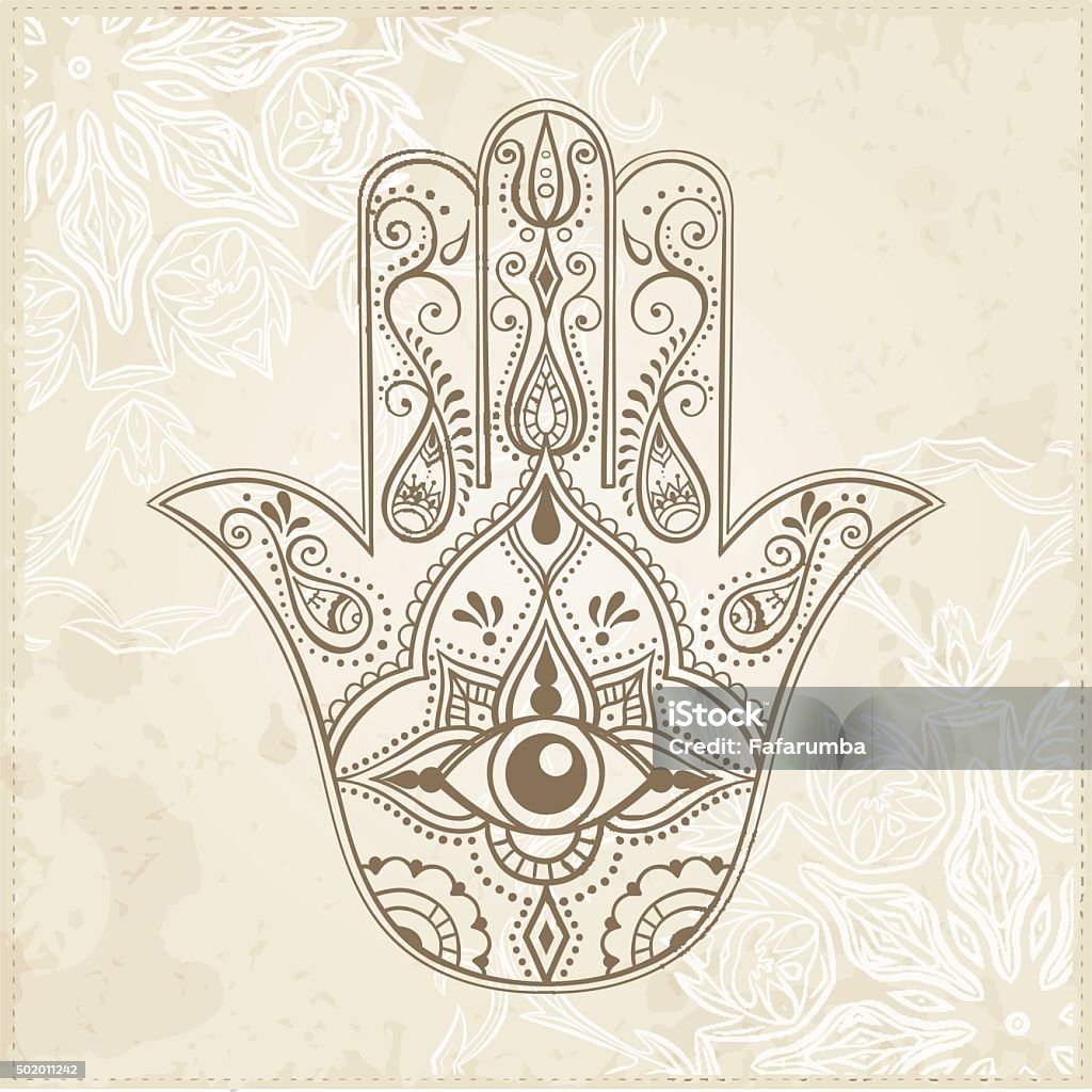 Indian Hand Drawn Hamsa with All Seeing Eye. Indian Hand Drawn Hamsa with All Seeing Eye. Arabic and Jewish amulet. Vector Illustration. Allah stock vector