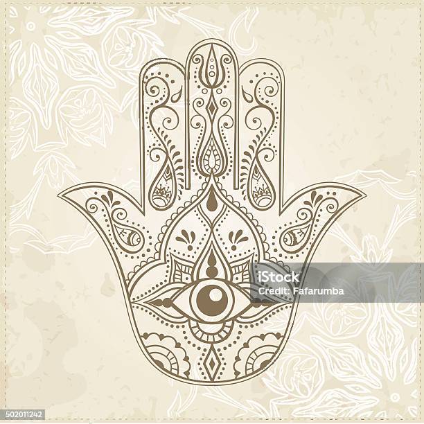 Indian Hand Drawn Hamsa With All Seeing Eye Stock Illustration - Download Image Now - Allah, Computer Graphic, Decoration