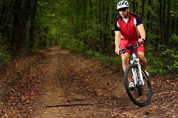 istock Bicyclist with His Bicycle in the Summer Forest 502012910