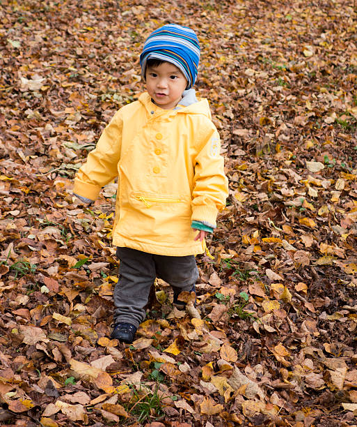 boy having fun outdoors in autumn