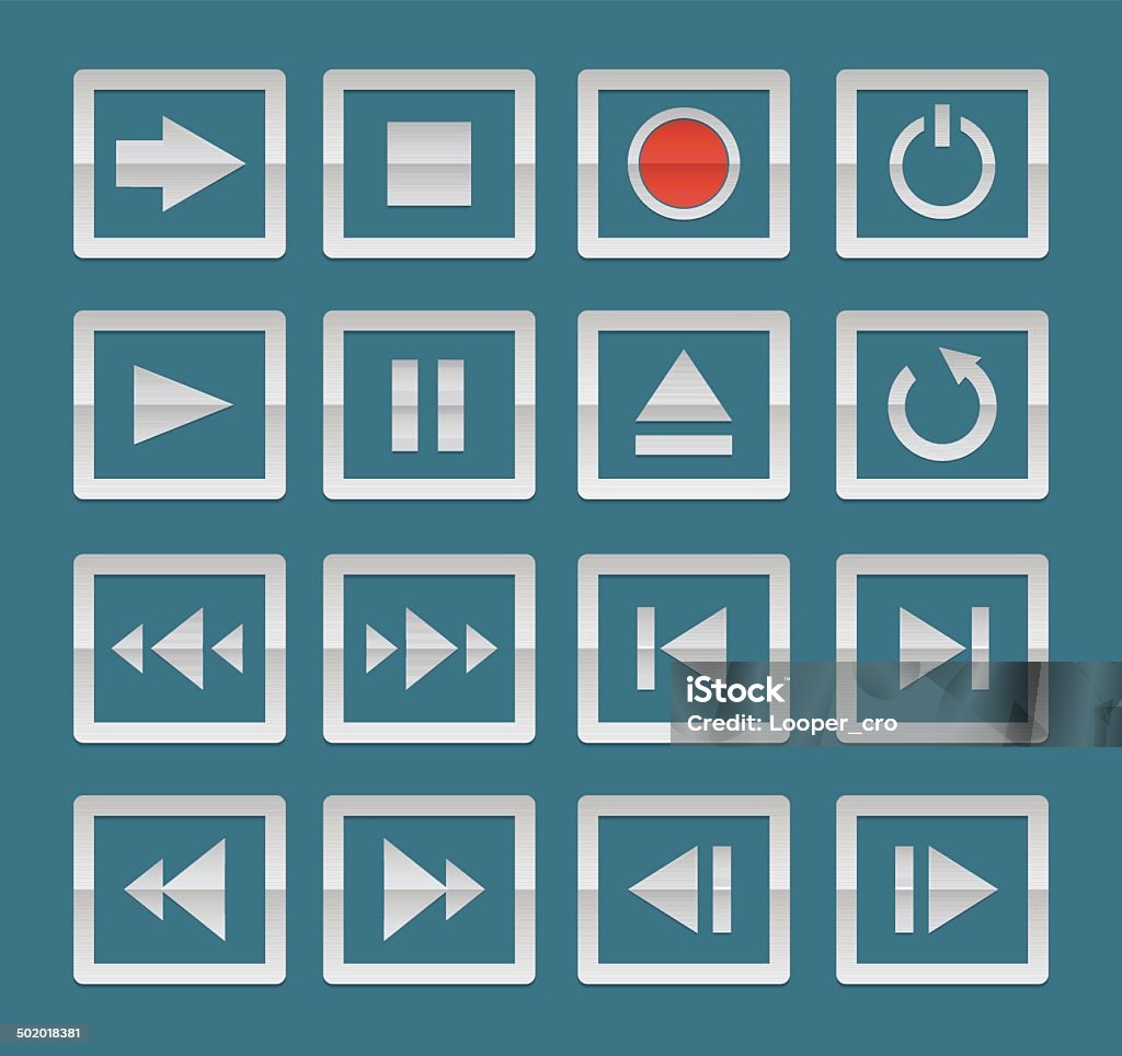 Media player icons Squares version. Shadows are transparent adaptable blends. Arrow Symbol stock vector